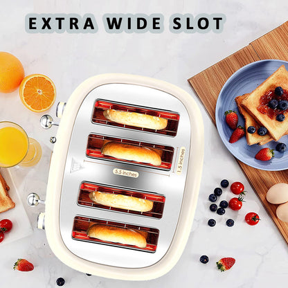 PHILEX 4-Slice Electric Toaster Bread Reheat Defrost Retro Retro IVORY
