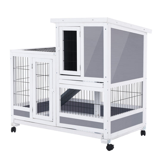 Rabbit Hutch Chicken Coop with Wheels 96.5 x 56 x 90.5cm 2 Storey Pet Cage Run HOPKINS