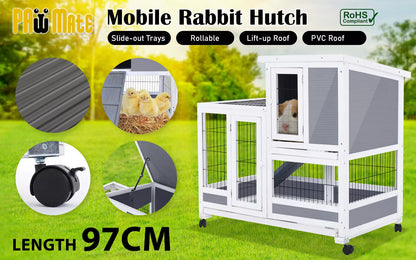 Rabbit Hutch Chicken Coop with Wheels 96.5 x 56 x 90.5cm 2 Storey Pet Cage Run HOPKINS