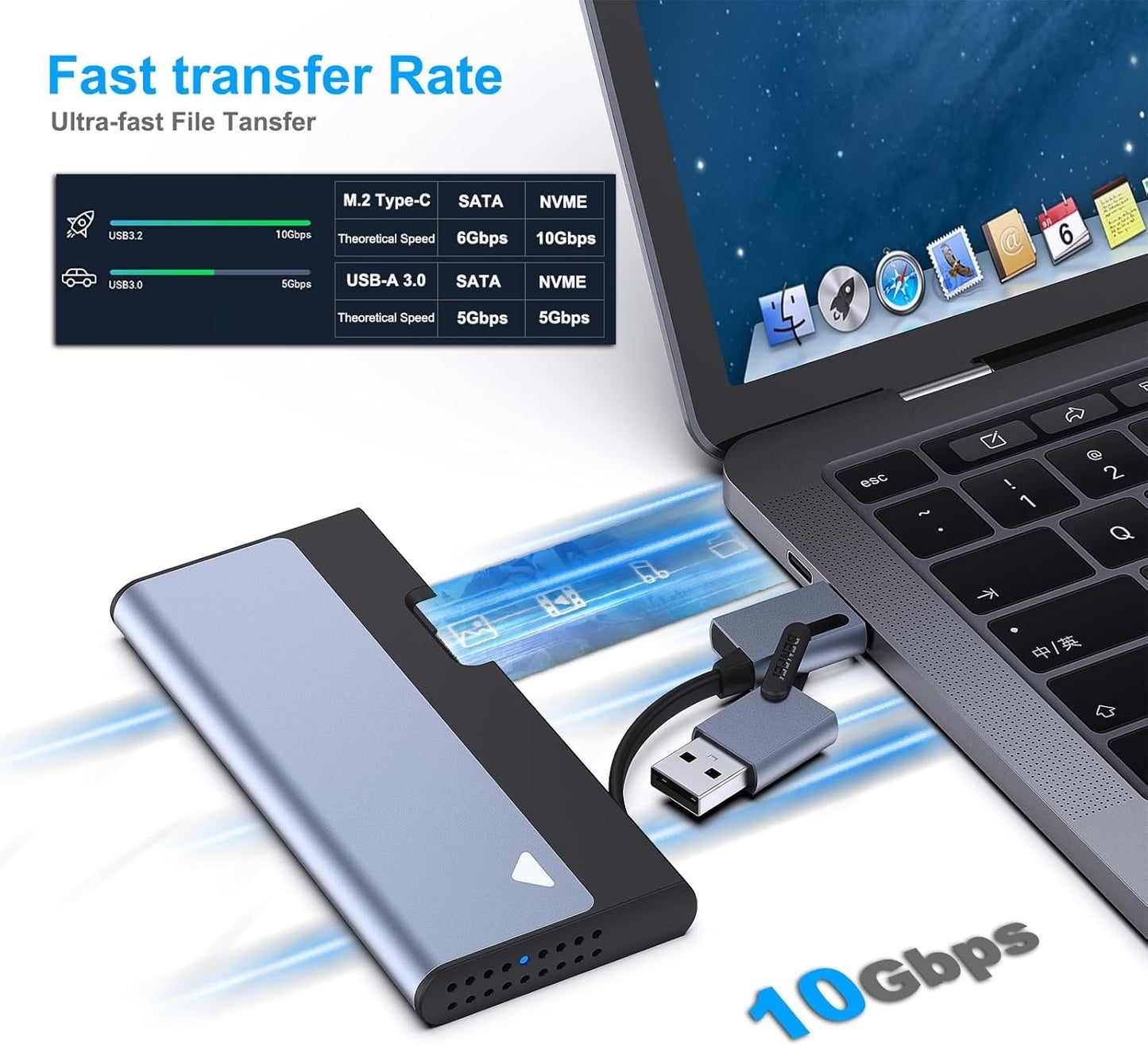 BENFEI 345GY M.2 NVME SATA SSD Enclosure, 10 Gbps USB Type-C/Type-A to NVME PCI-E SATA M-Key/(B+M)