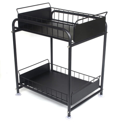 2 Tier Under Sink Storage Rack Kitchen Organizer Steel Frame with Removable Baskets & Suction Feet Black