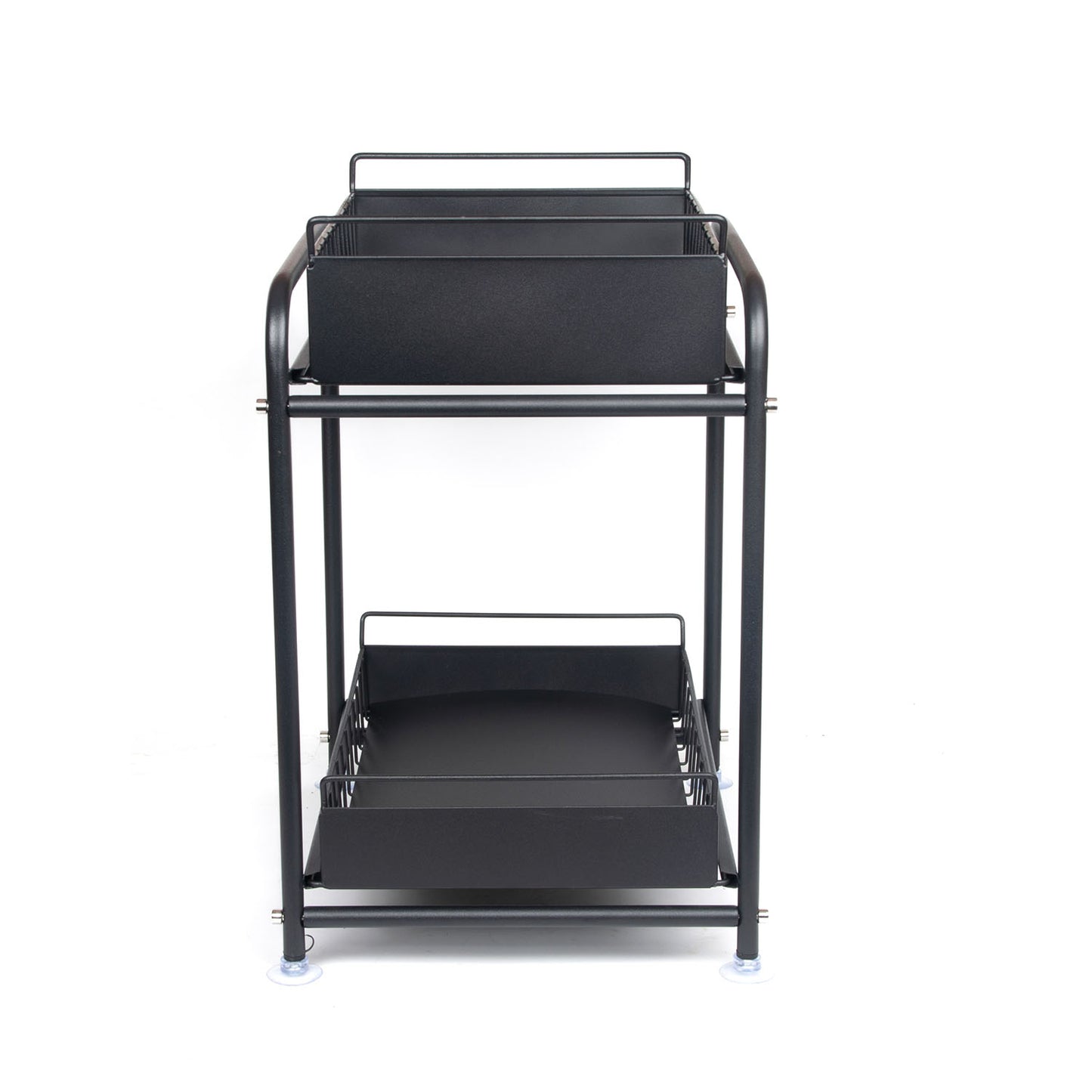 2 Tier Under Sink Storage Rack Kitchen Organizer Steel Frame with Removable Baskets & Suction Feet Black