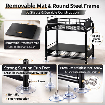2 Tier Under Sink Storage Rack Kitchen Organizer Steel Frame with Removable Baskets & Suction Feet Black