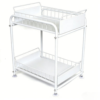 2 Tier Under Sink Storage Rack Kitchen Organizer Steel Frame with Removable Baskets & Suction Feet White