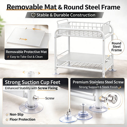 2 Tier Under Sink Storage Rack Kitchen Organizer Steel Frame with Removable Baskets & Suction Feet White