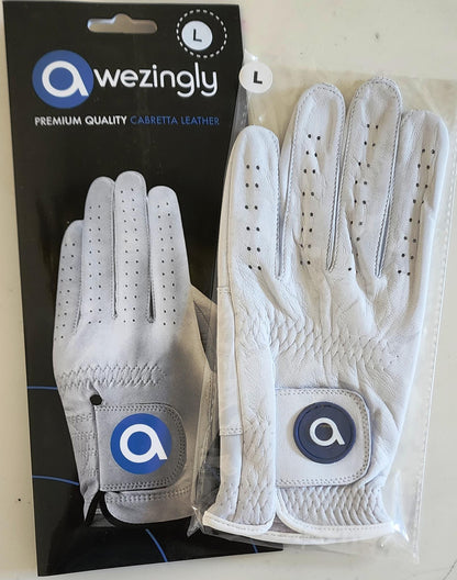 Awezingly Premium Quality Cabretta Leather Golf Glove for Men - White (L)
