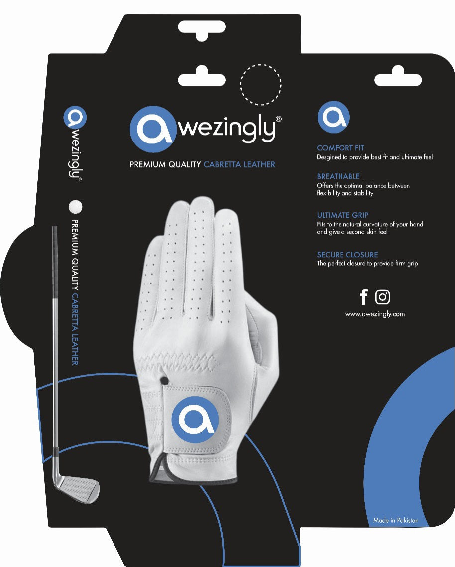 Awezingly Premium Quality Cabretta Leather Golf Glove for Men - White (M/L)