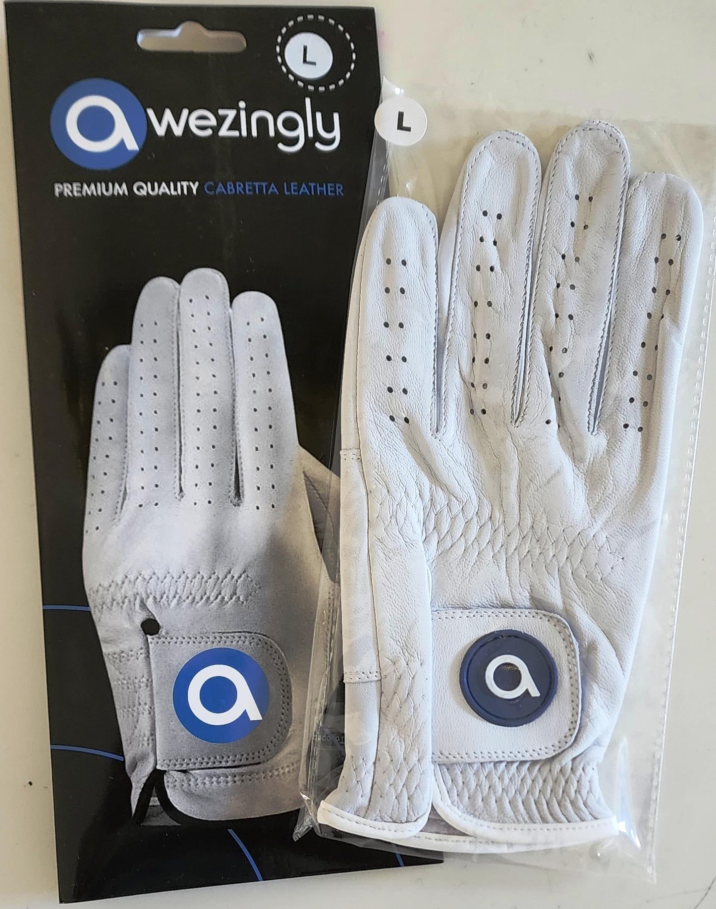 Awezingly Premium Quality Cabretta Leather Golf Glove for Men - White (S)