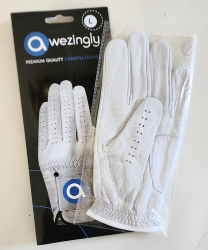 Awezingly Premium Quality Cabretta Leather Golf Glove for Men - White (S)