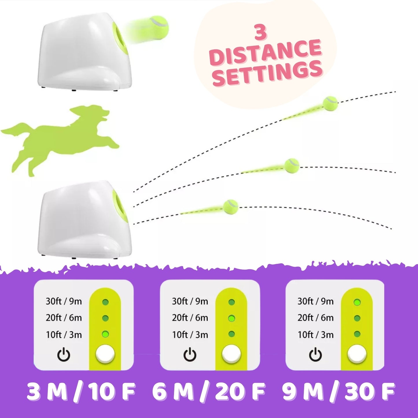 Automatic Ball Launcher Throwing Machine Dog Toys Interactive Tennis Pet 3Balls