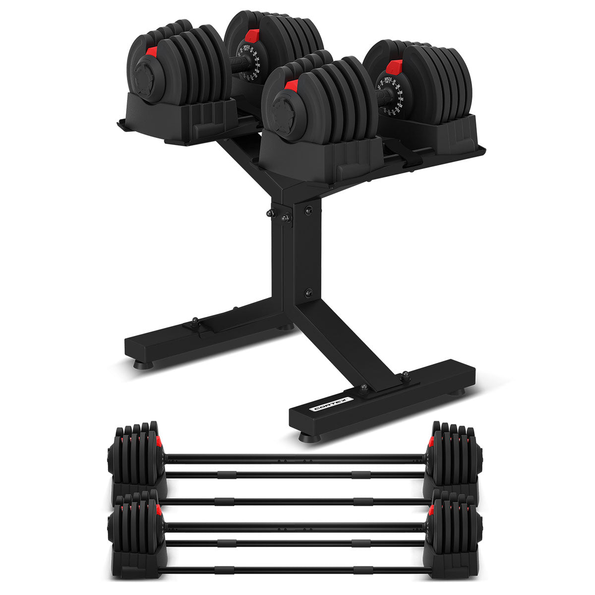 CORTEX Revolock V2 80kg Pair Set Adjustable Steel Dumbbell Barbell All-in-One with Stand
