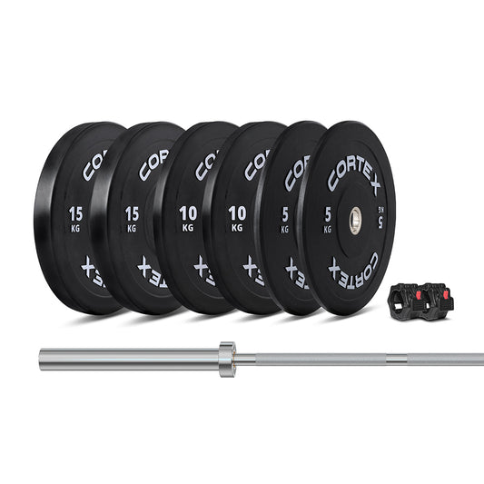 CORTEX 75kg Black Series V3 Bumper Plate Set with ATHENA100 Barbell