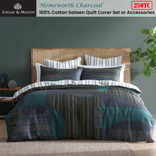 Load image into Gallery viewer, Logan and Mason 250TC Hemsworth Charcoal Cotton Sateen Quilt Cover Set King
