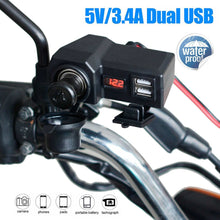 Load image into Gallery viewer, Motorcycle Handlebar Waterproof Dual USB Phone Charger Cigarette Lighter Socket
