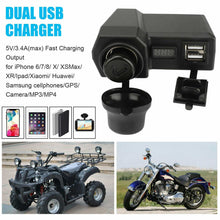 Load image into Gallery viewer, Motorcycle Handlebar Waterproof Dual USB Phone Charger Cigarette Lighter Socket
