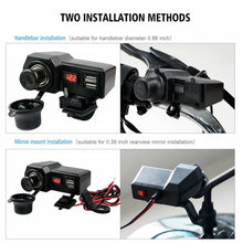 Load image into Gallery viewer, Motorcycle Handlebar Waterproof Dual USB Phone Charger Cigarette Lighter Socket
