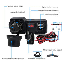 Load image into Gallery viewer, Motorcycle Handlebar Waterproof Dual USB Phone Charger Cigarette Lighter Socket

