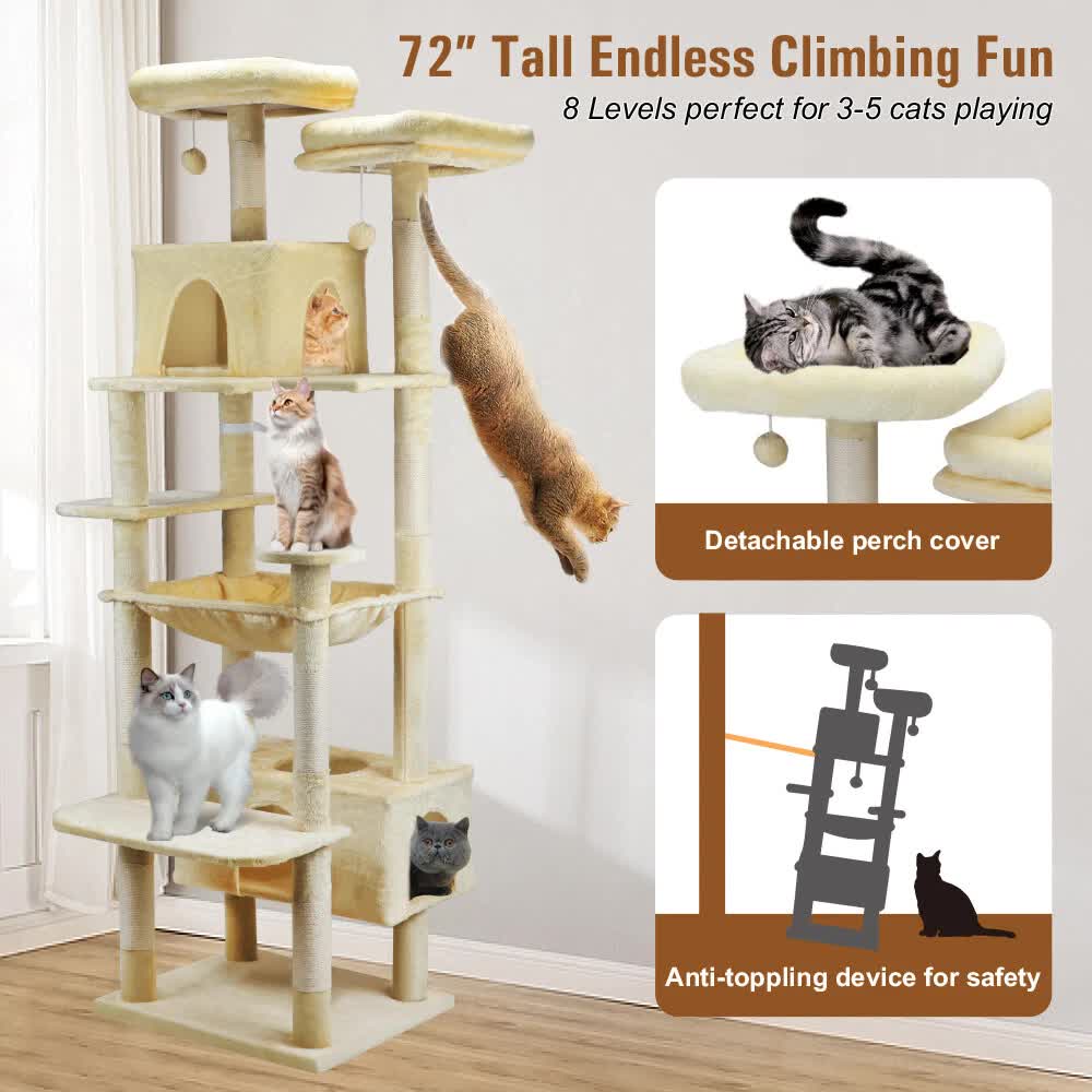 VaKa 184cm Road Cat Tree Tower Scratching Post Scratcher Condo with Big Hammock