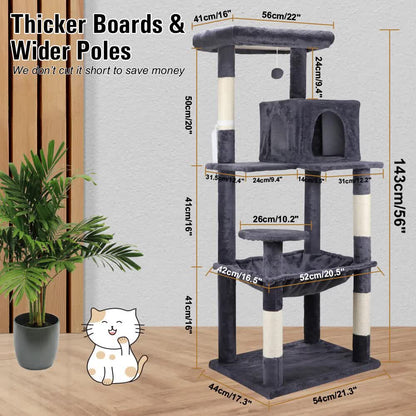 VaKa 143cm Cat Tree Scratching Post Scratcher Tower Condo House Furniture Wood