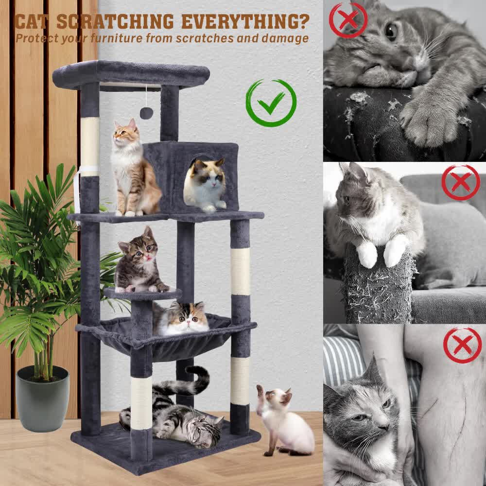 VaKa 143cm Cat Tree Scratching Post Scratcher Tower Condo House Furniture Wood