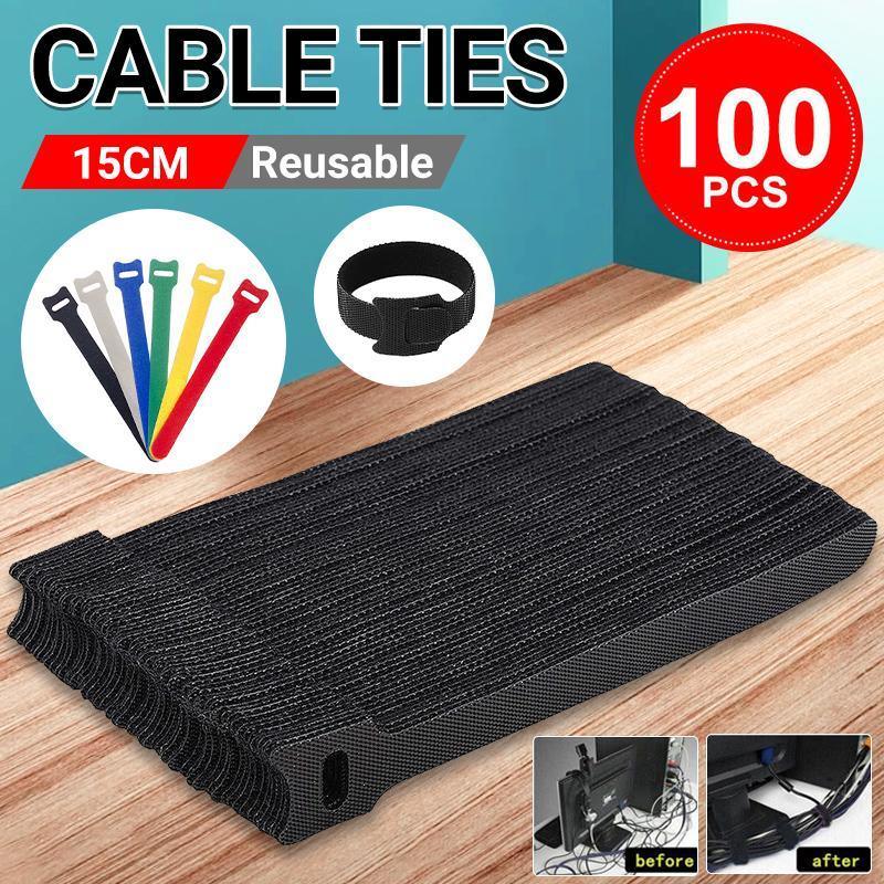 100PCS Reusable Cable Tie Nylon Hook Loop Strap Cord Ties PC TV Organiser - Colourful-100PCS