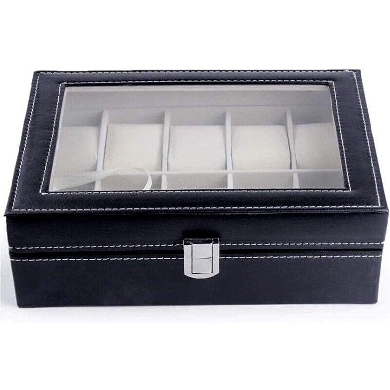 Leather Watch Jewelry Display Storage Holder Case 10 Grids Box Organizer