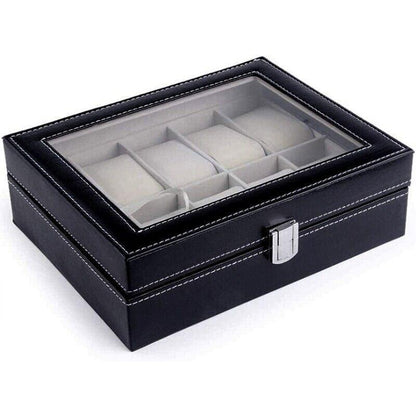 Leather Watch Jewelry Display Storage Holder Case 10 Grids Box Organizer