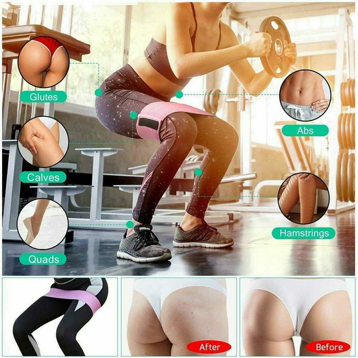 8x64CM Resistance Booty Bands Hip Circle Loop Bands Gym Home Exercise Women - Grey