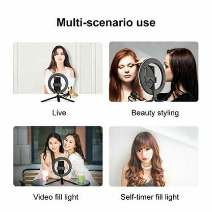 8" Led Ring Light With Tripod Stand & Phone Holder Dimmable Desk Makeup Kit Usau
