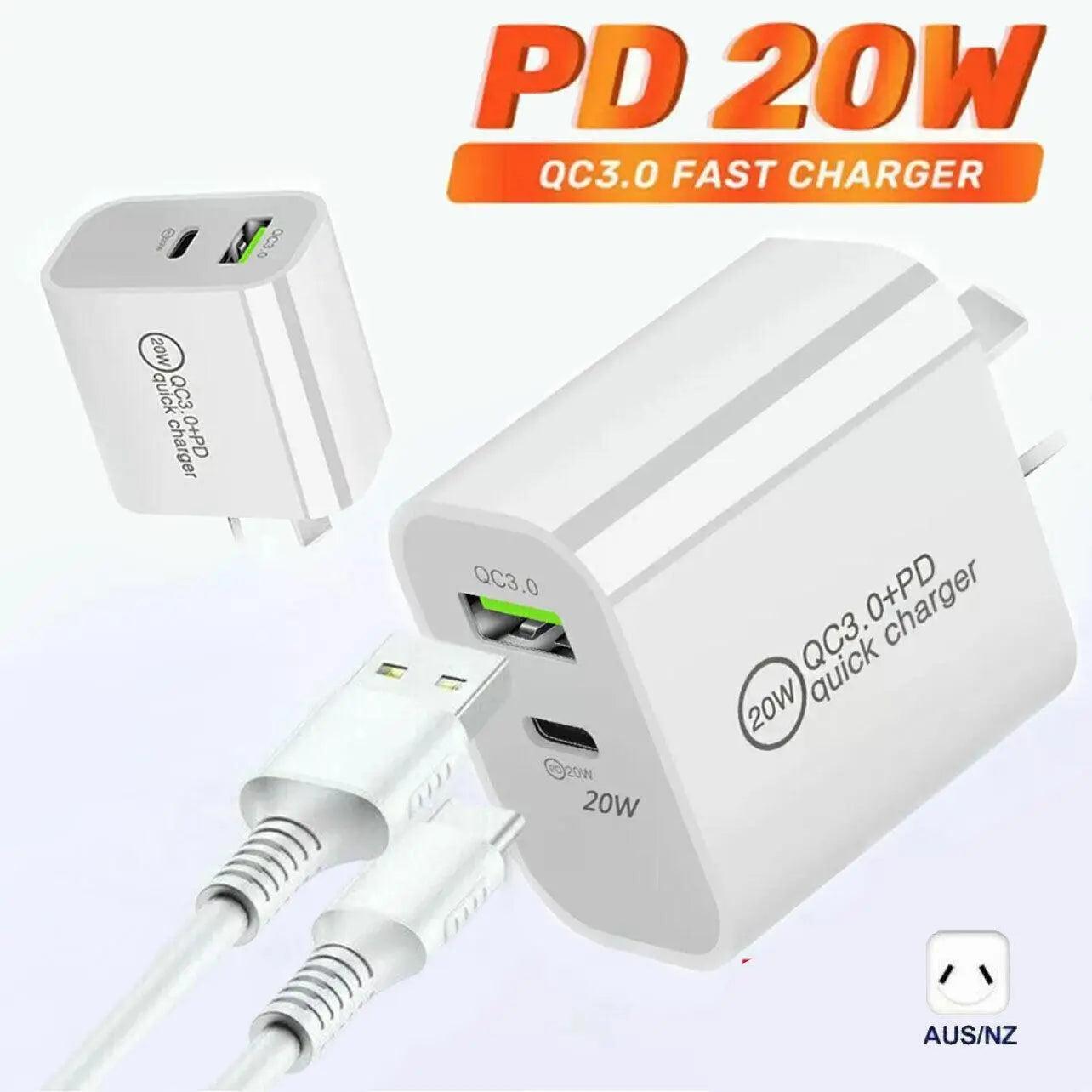 20W Dual Usb-C Type C Fast Wall Charger Adaptor Qc3.0 For Iphone 12 11 Android