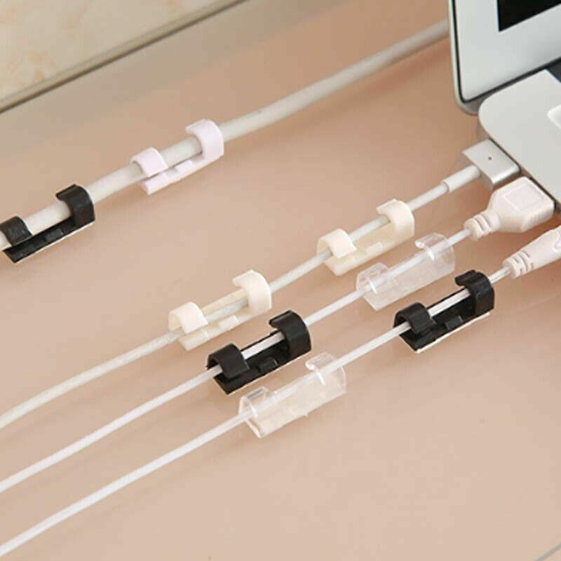 20PCS Cable Clips Management Holder Cord Wire Line Organizer Self-Adhesive M - M Size - Transparent x 20 PCS