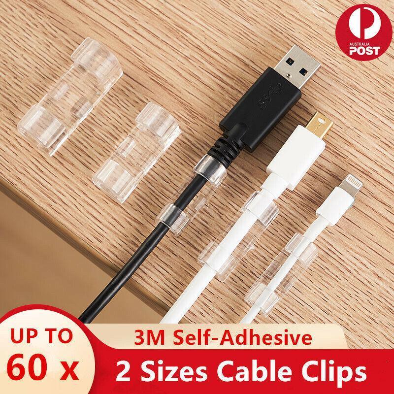 20PCS Cable Clips Management Holder Cord Wire Line Organizer Self-Adhesive M - M Size - Black x 20 PCS