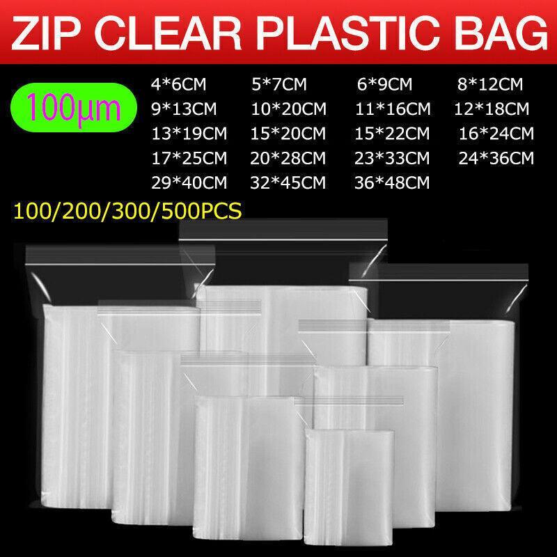 100PCS 100micron Bulk Clear Resealable PE Plastic Zip Bags - 15*22CM