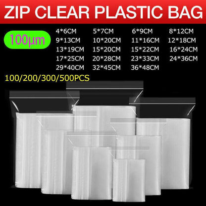 100PCS 100micron Bulk Clear Resealable PE Plastic Zip Bags - 15*22CM
