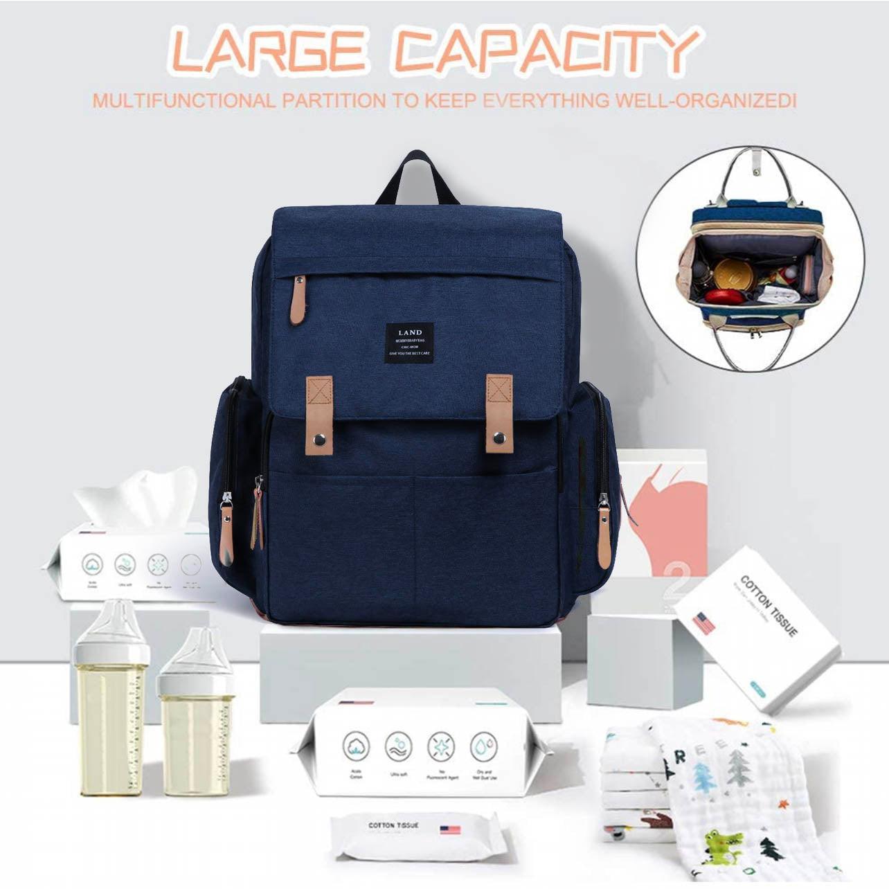 Multifunctional Diaper Backpack Changing Bag Nappy Mummy Travel Organiser - Beige Grey