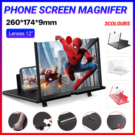 12" Folding Amplifier Stand Adjustable 3D Mobile Phone Screen Magnifier - White