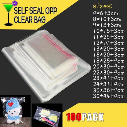 Multi-size Clear Self-Seal Cellophane Bags - Bulk Adhesive Opp - 30*44+4