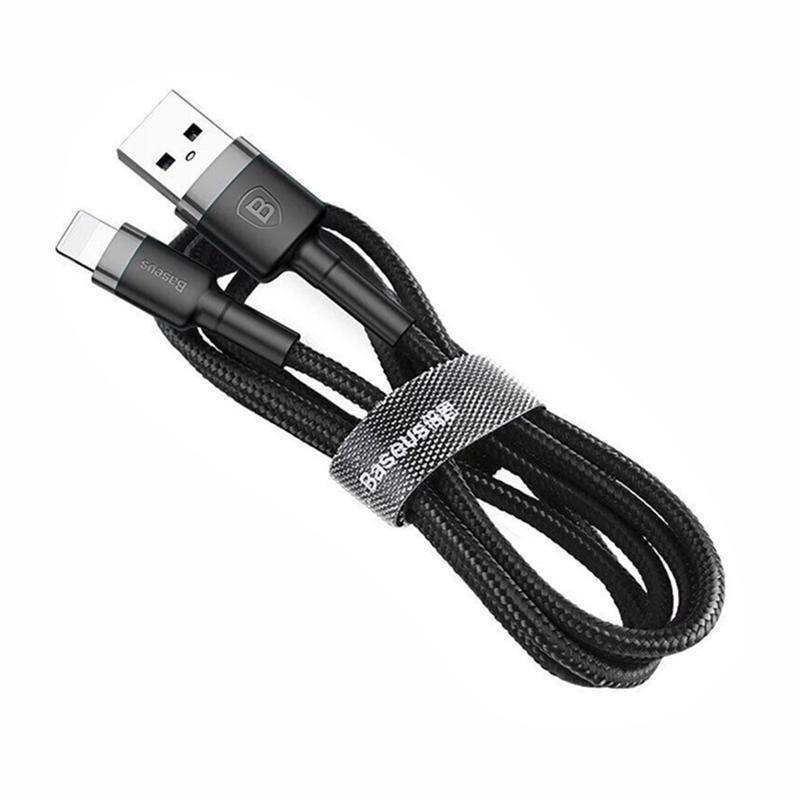 Grey Black Genuine BASEUS 2.4A USB to Lighting Charging Cable Cord for iPhone 13 12 Pro XS - 2 m