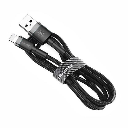 Grey Black Genuine BASEUS 2.4A USB to Lighting Charging Cable Cord for iPhone 13 12 Pro XS - 2 m