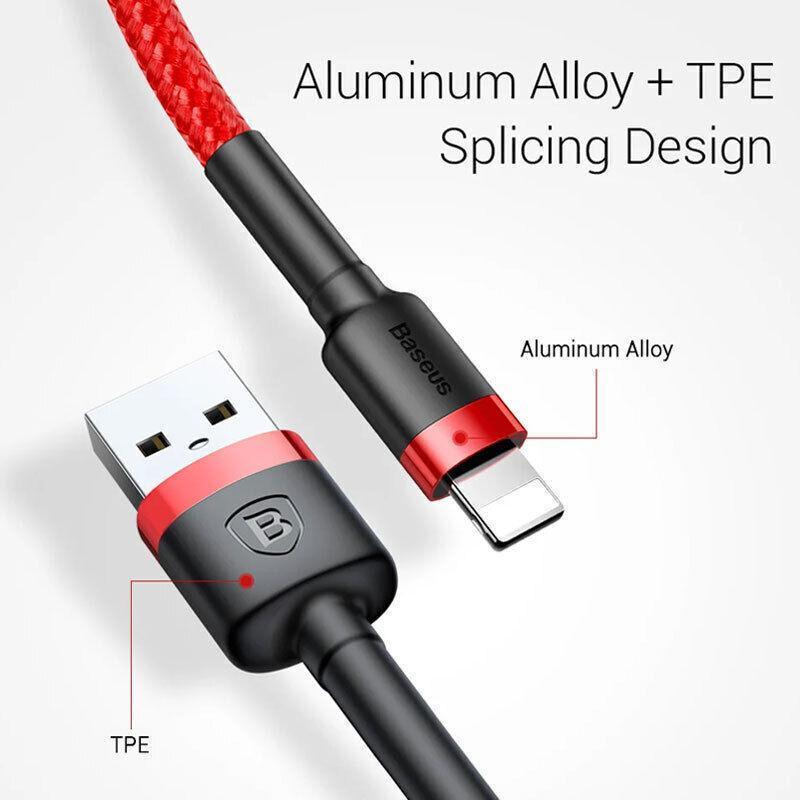 Grey Black Genuine BASEUS 2.4A USB to Lighting Charging Cable Cord for iPhone 13 12 Pro XS - 3 m