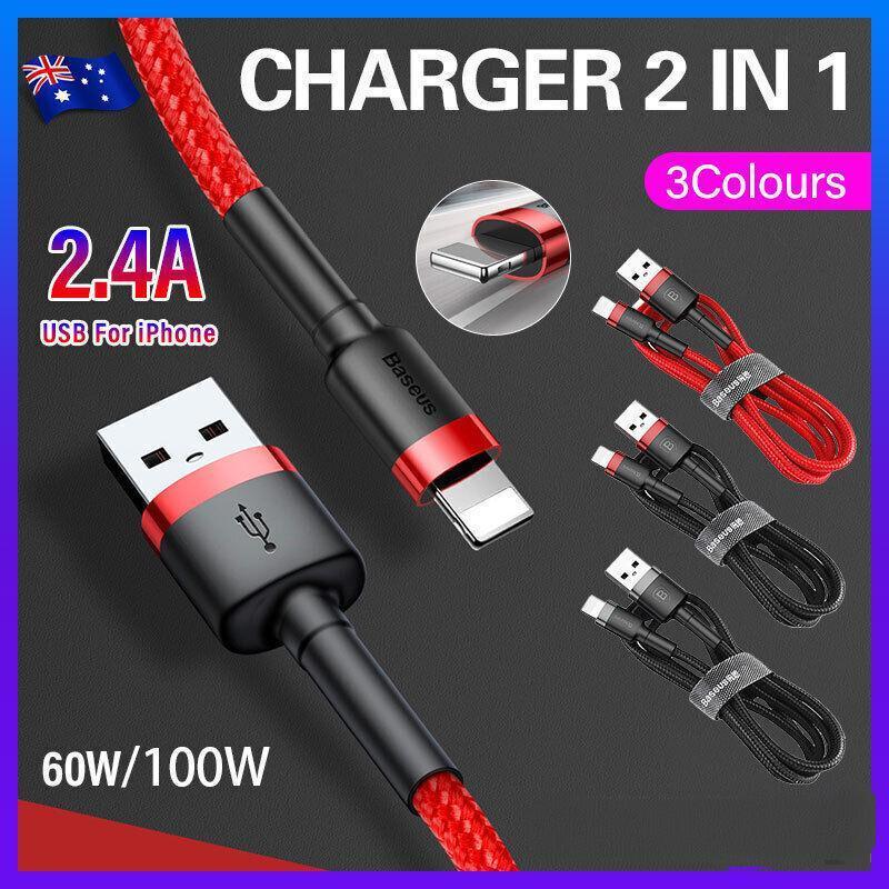 Baseus USB Charging Cable Data Charger Cord For iPhone 13 12 11 XS XR 8 7 iPad 1PC 2M - Red+ Red