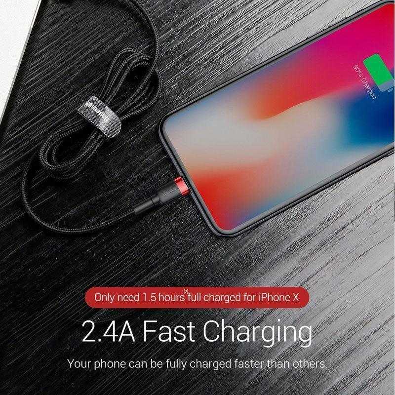 Baseus USB Charging Cable Data Charger Cord For iPhone 13 12 11 XS XR 8 7 iPad 1PC 2M - Red+ Red