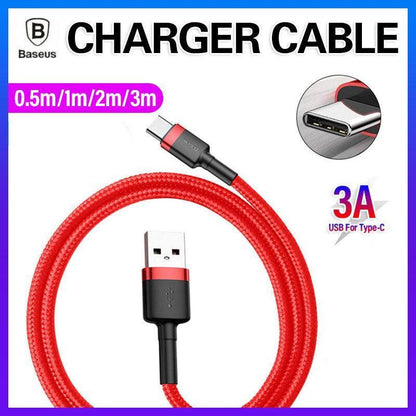 Red and Red Baseus USB To Type-C Charger Cable 3A Fast Charging For Huawei - 2M 2PCS