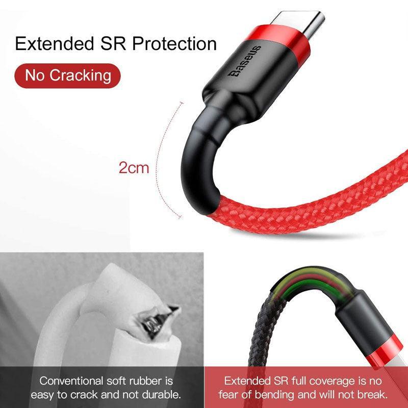 Red and Red Baseus USB To Type-C Charger Cable 3A Fast Charging For Huawei - 3M 1PC