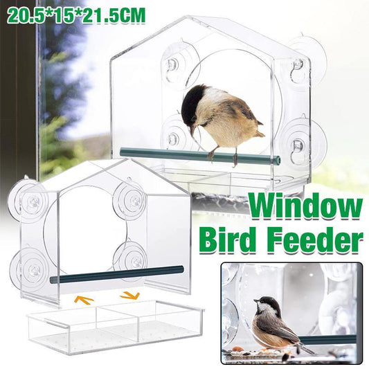 Clear Acrylic Window Bird Feeder with Strong Suction Cups and Removable Seed Tray