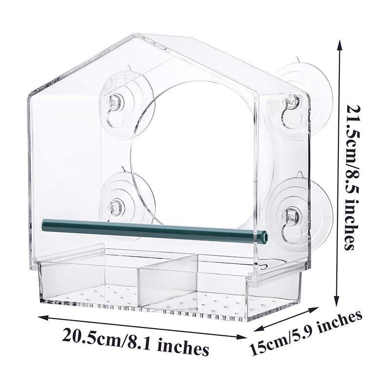 Clear Acrylic Window Bird Feeder with Strong Suction Cups and Removable Seed Tray