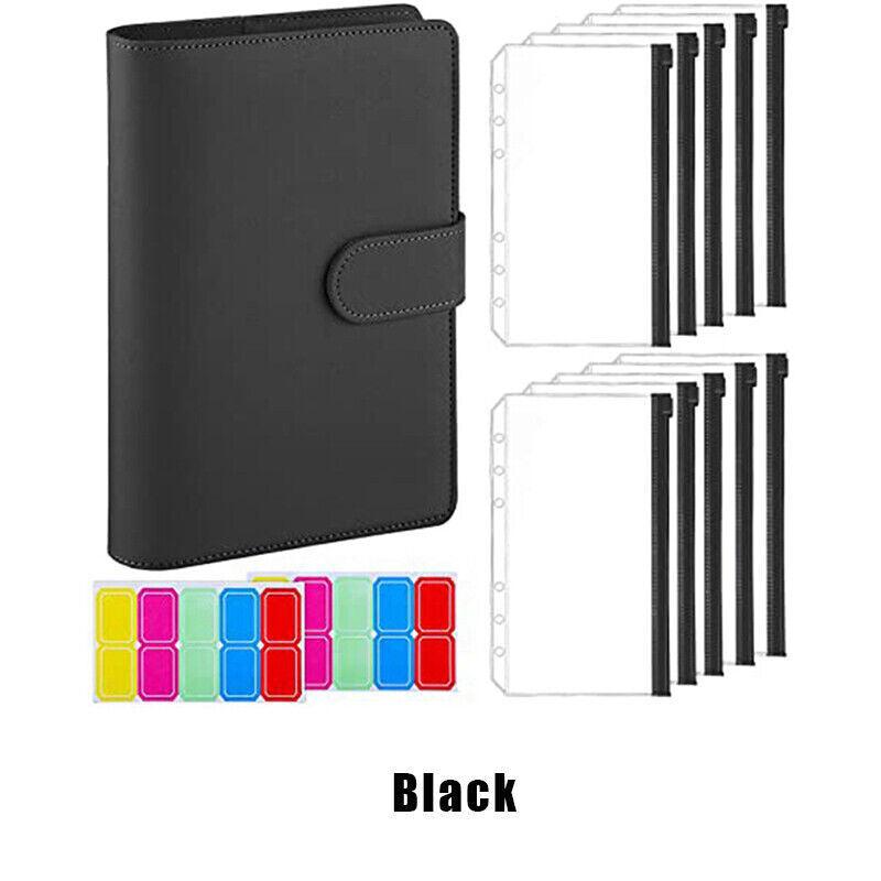 A6 Pu Leather Binder Pockets Cash Envelope Planner Notebooks - Laser Silver