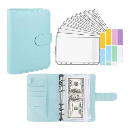 A6 Pu Leather Binder Pockets Cash Envelope Planner Notebooks - Laser Silver