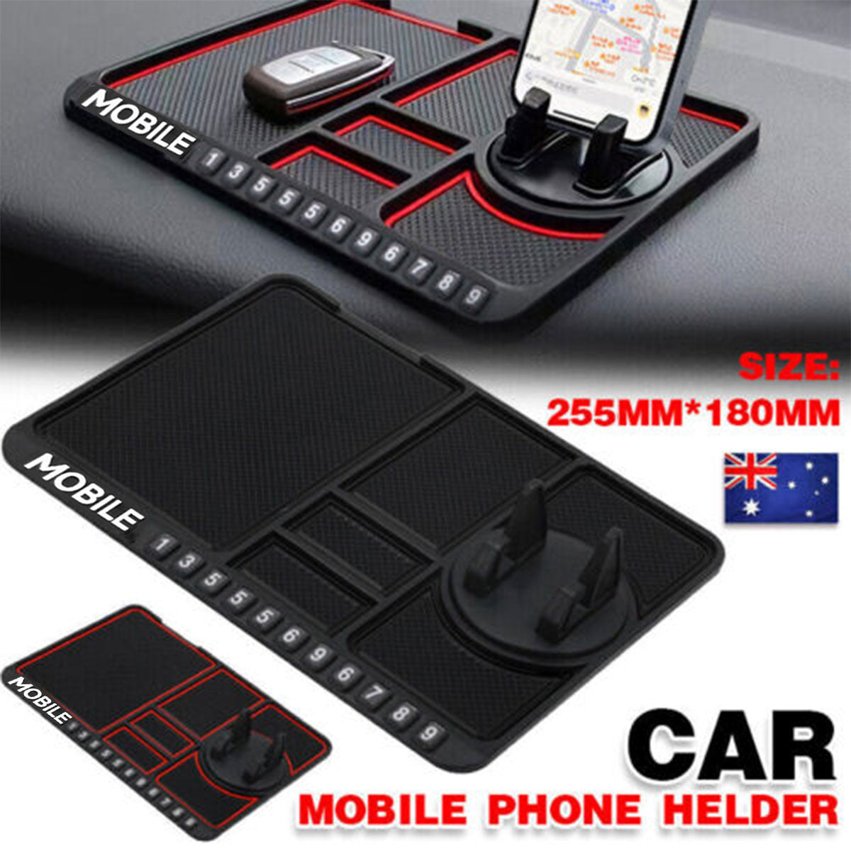 Car Mobile Phone Holder Dashboard Mount Mat Non Slip Grip Stand Anti-Slip Pad - Red