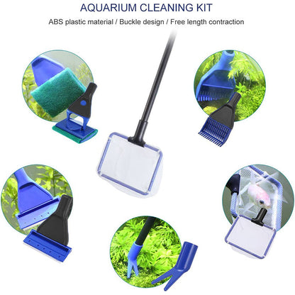 5 in1 Water Aquarium Cleaning Tool Fish Tank Gravel Vacuum Glass Cleaner Brush